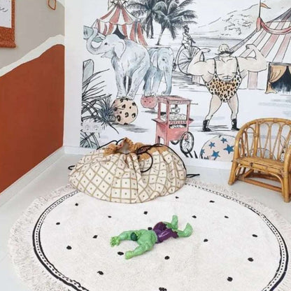 Soft White Play Mat For Children's Room with Dot & Tassel Detail - Pink & Black Lilly & Lula