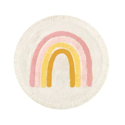 Soft White Play Mat For Children's Room with Rainbow & Tassel Detail - Yellow, Blue & Pink Lilly & Lula