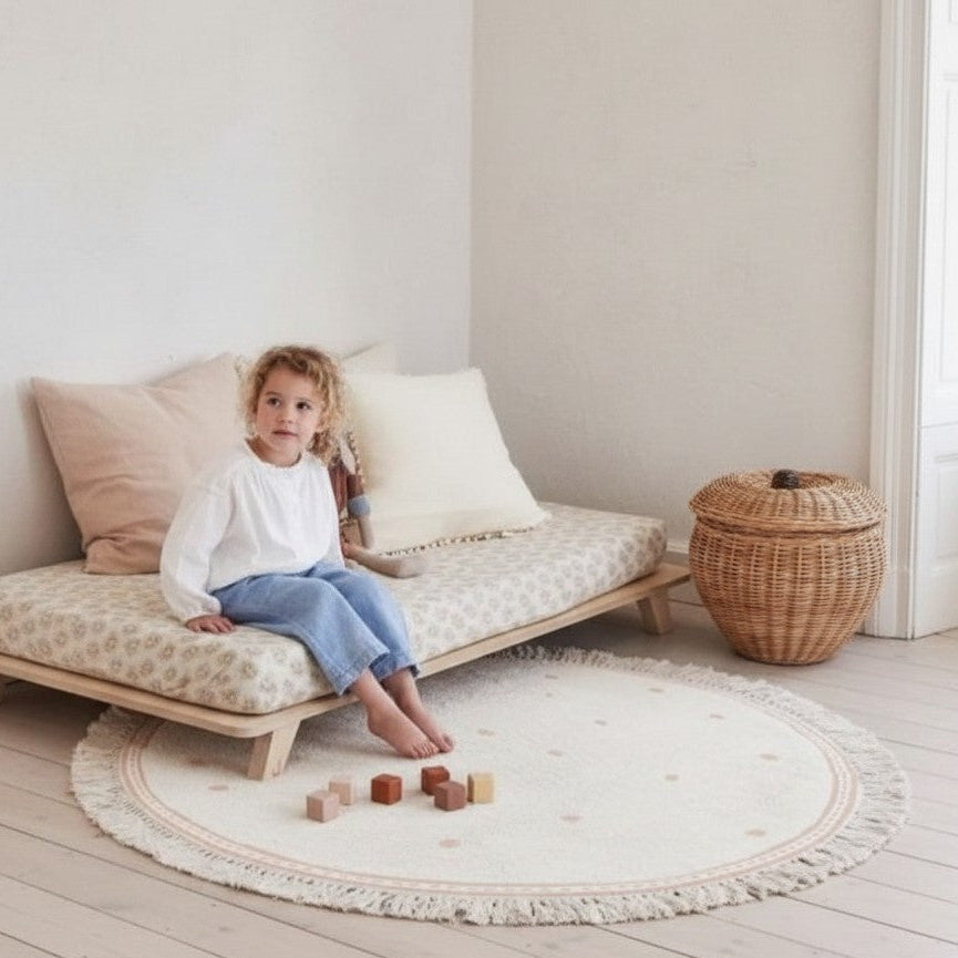 Soft White Playmat For Children's Room with Dot & Tassel Detail - 3 Colours