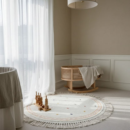Soft White Playmat For Children's Room with Dot & Tassel Detail - 3 Colours