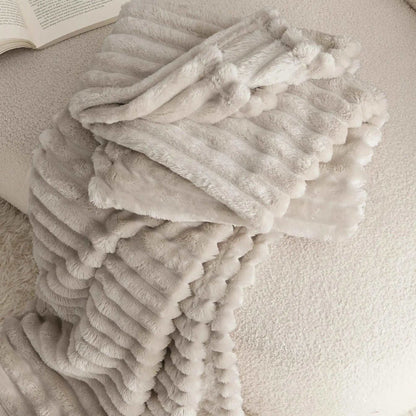 Super Soft Fluffy Faux Rabbit Throw - Off White, Beige & Grey Lilly & Lula