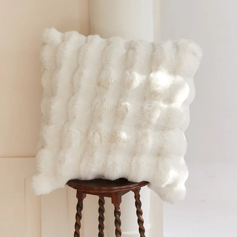 Super Soft Fluffy Luxury Rabbit Faux Fur Wave Cushion - Ivory, Beige & Grey Lilly & Lula