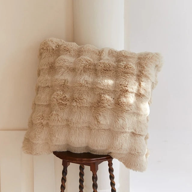 Super Soft Fluffy Luxury Rabbit Faux Fur Wave Cushion - Ivory, Beige & Grey Lilly & Lula