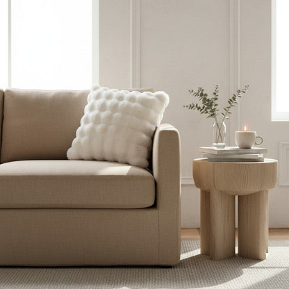 Super Soft Fluffy Luxury Rabbit Faux Fur Wave Cushion Cover - Ivory, Beige & Grey