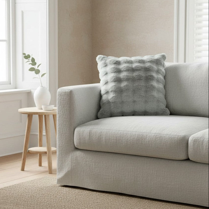 Super Soft Fluffy Luxury Rabbit Faux Fur Wave Cushion Cover - Ivory, Beige & Grey