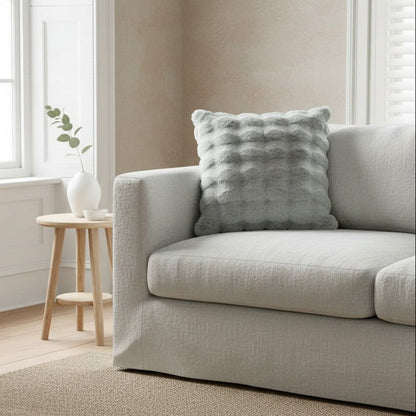 Super Soft Fluffy Luxury Rabbit Faux Fur Wave Cushion Cover - Ivory, Beige & Grey