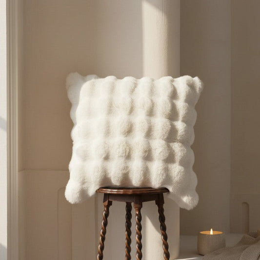 Super Soft Fluffy Luxury Rabbit Faux Fur Wave Cushion Cover - Ivory, Beige & Grey