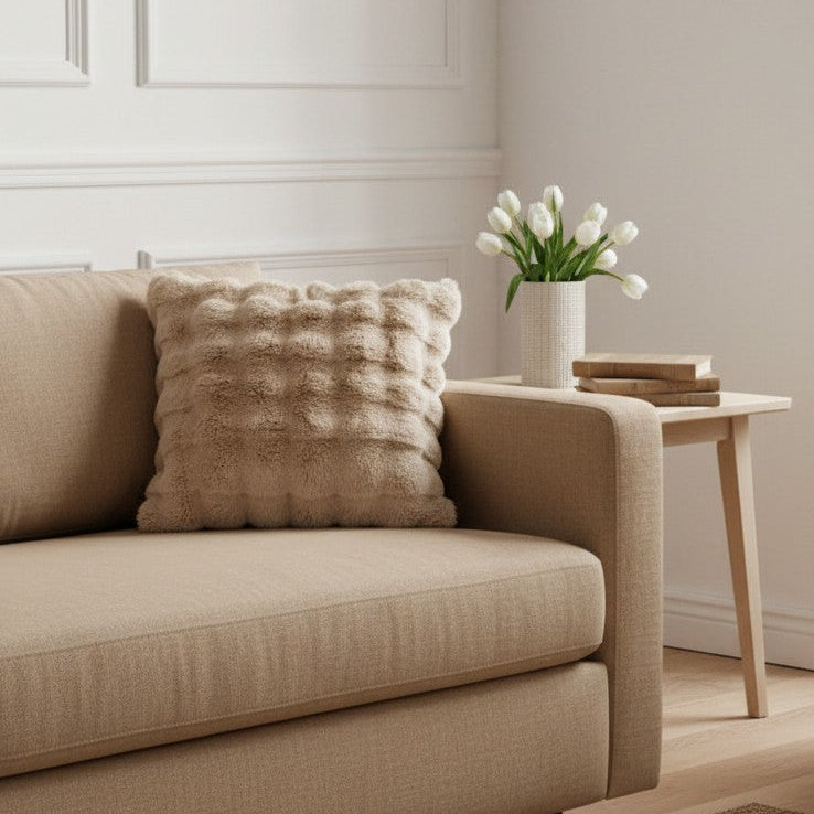 Super Soft Fluffy Luxury Rabbit Faux Fur Wave Cushion Cover - Ivory, Beige & Grey
