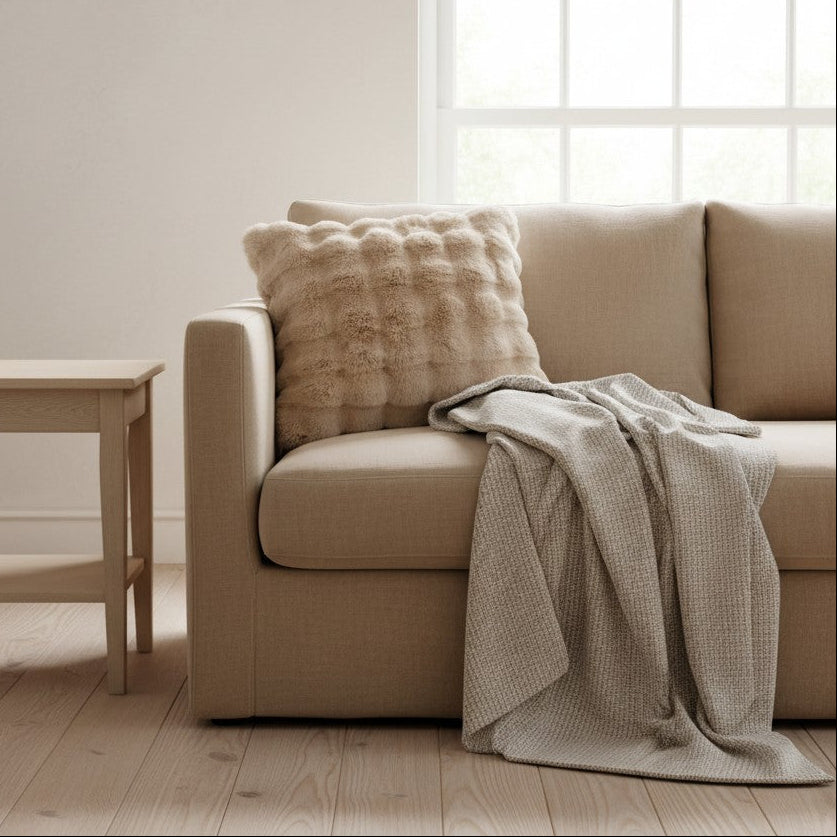 Super Soft Fluffy Luxury Rabbit Faux Fur Wave Cushion Cover - Ivory, Beige & Grey