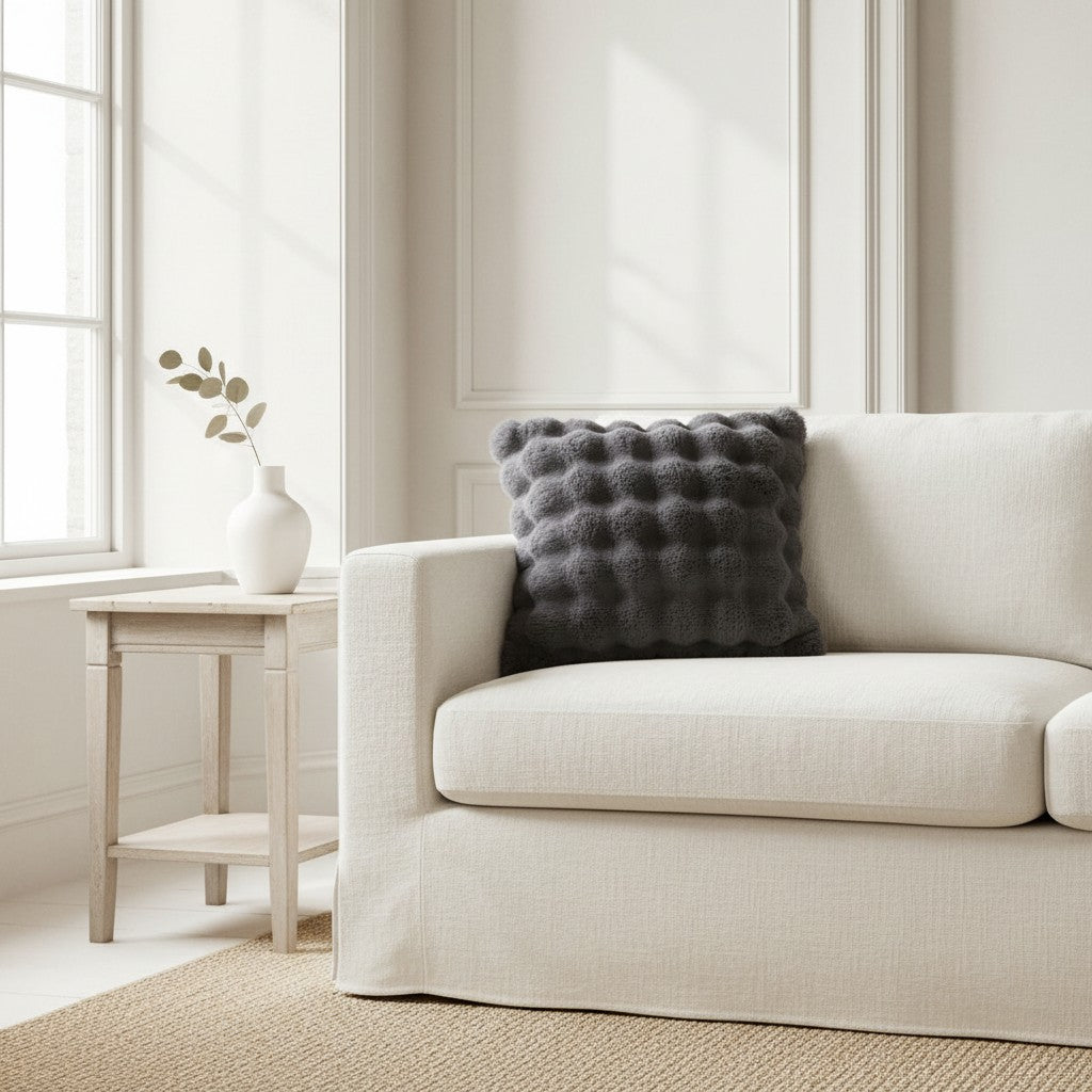 Super Soft Fluffy Luxury Rabbit Faux Fur Wave Cushion Cover - Ivory, Beige & Grey