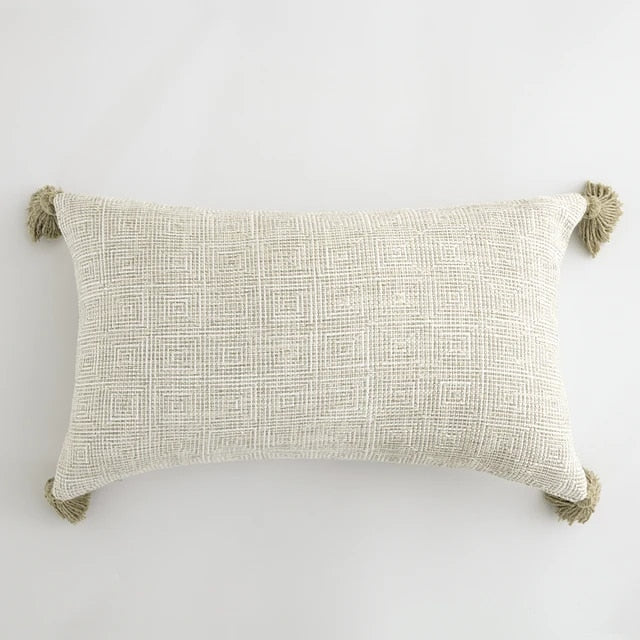 Traditional Beige & Checkered Decorative Cushion Covers with Tassel Detail - 2 Sizes Lilly & Lula