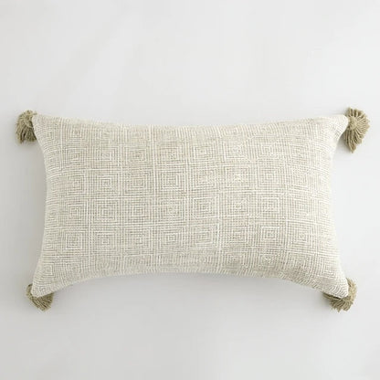 Traditional Beige & Checkered Decorative Cushion Covers with Tassel Detail - 2 Sizes Lilly & Lula