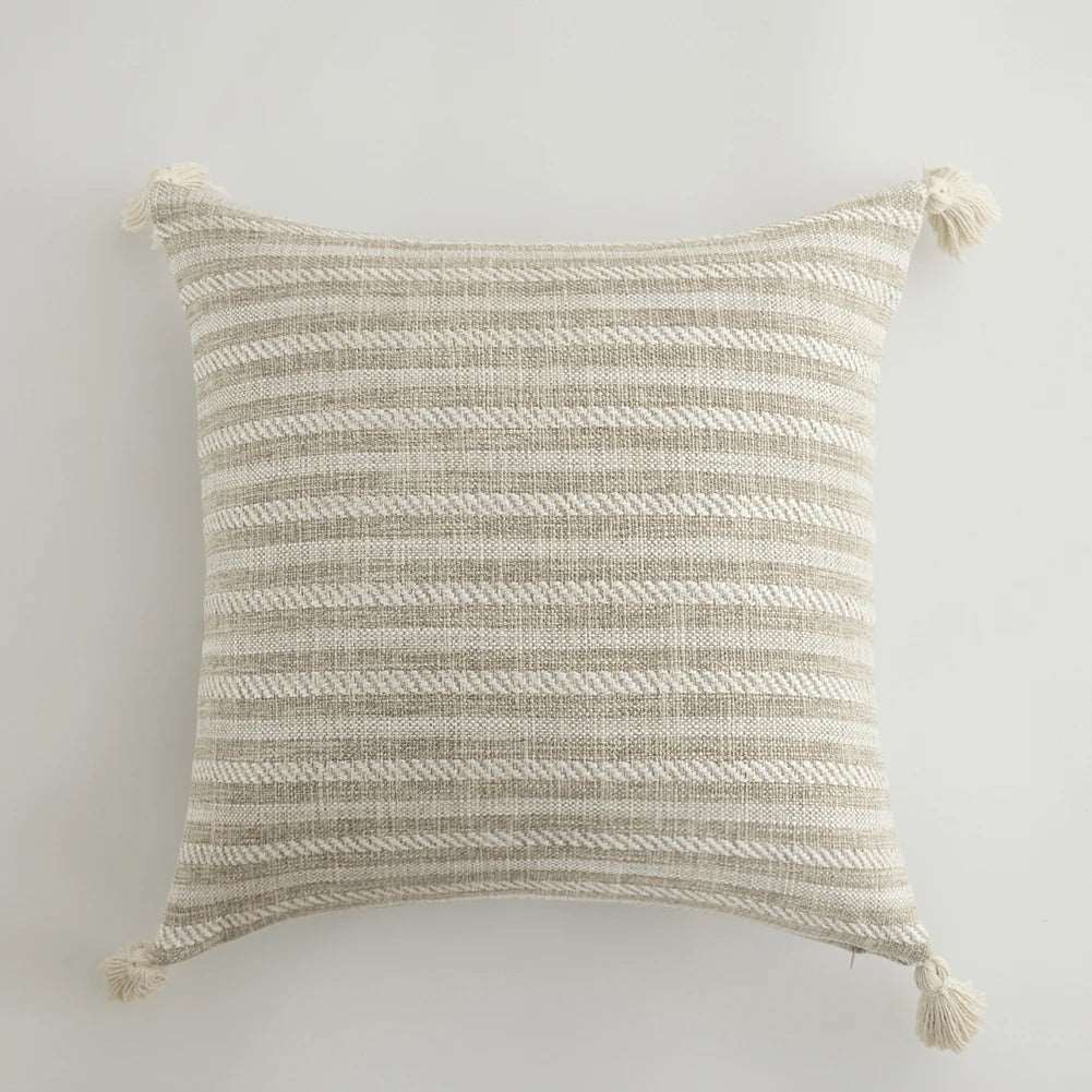 Traditional Beige & Checkered Decorative Cushion Covers with Tassel Detail - 2 Sizes Lilly & Lula