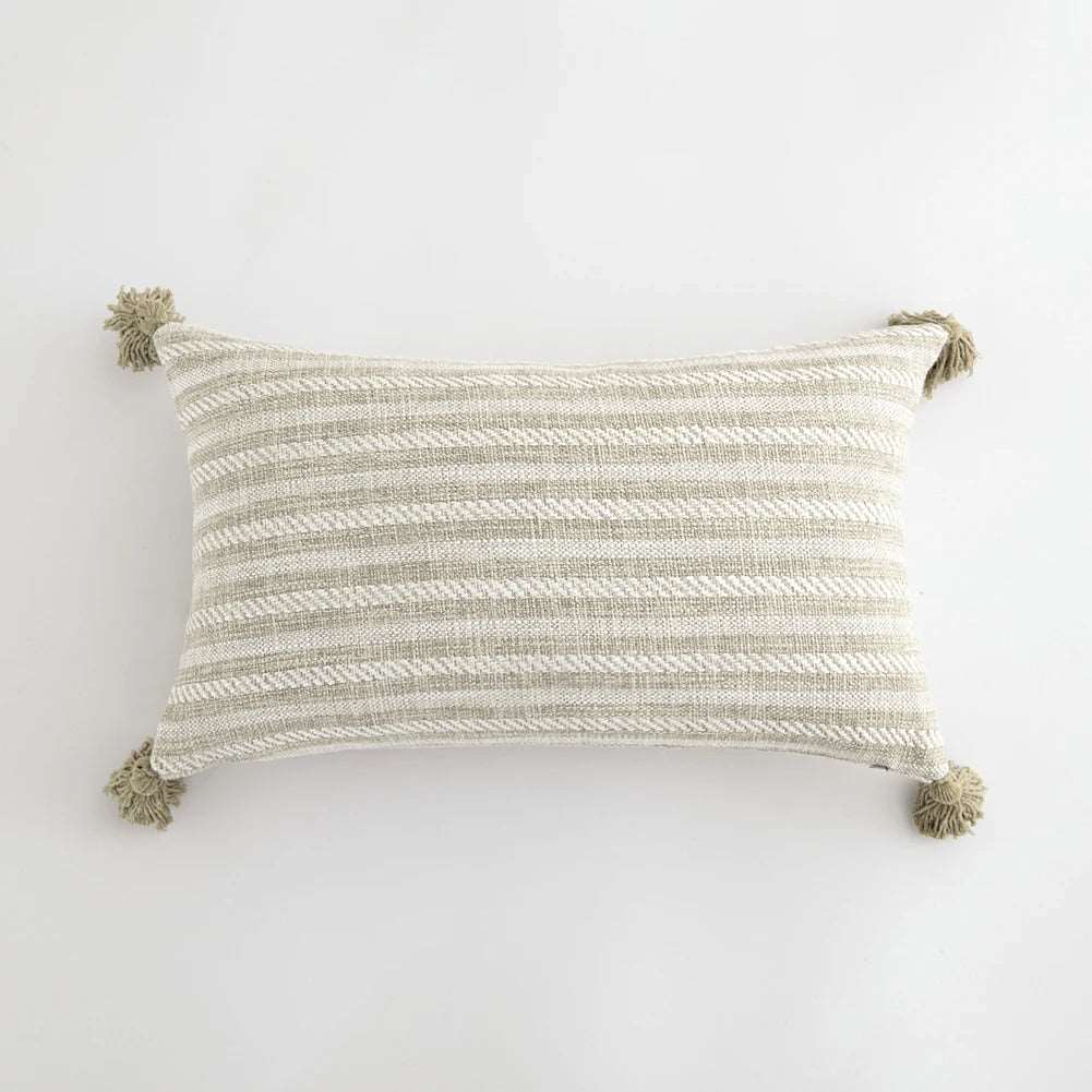 Traditional Beige & Checkered Decorative Cushion Covers with Tassel Detail - 2 Sizes Lilly & Lula