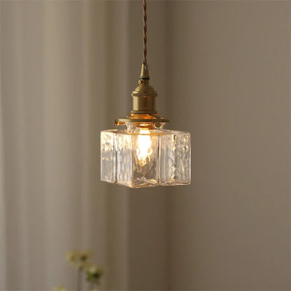 Traditional Hammered Square Glass Hanging Pendant Light - Clear & Amber Lilly & Lula