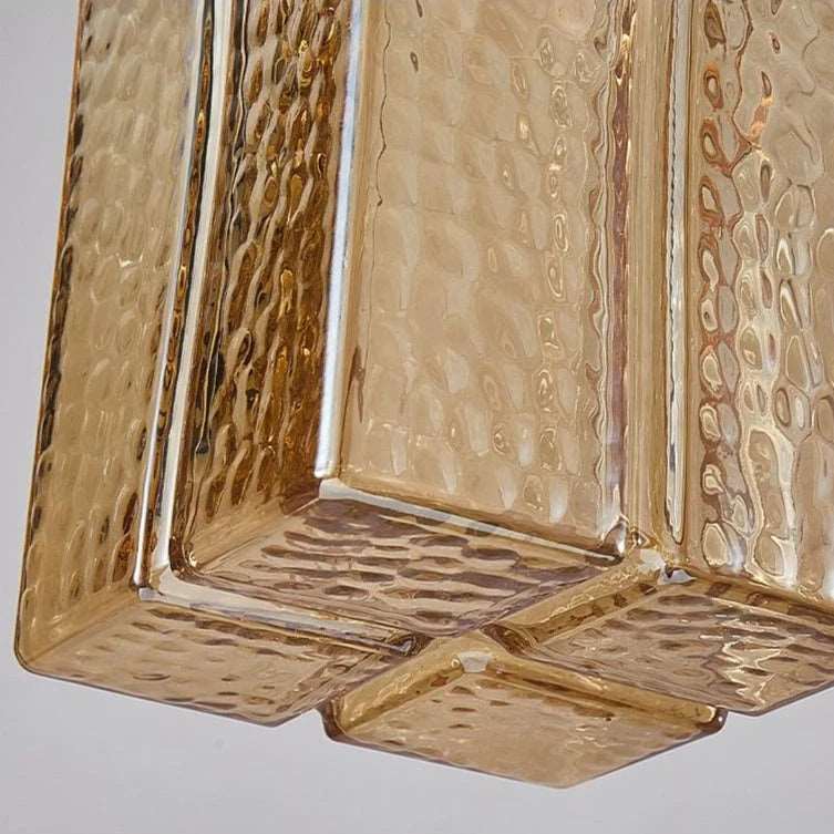 Traditional Hammered Square Glass Hanging Pendant Light - Clear & Amber Lilly & Lula