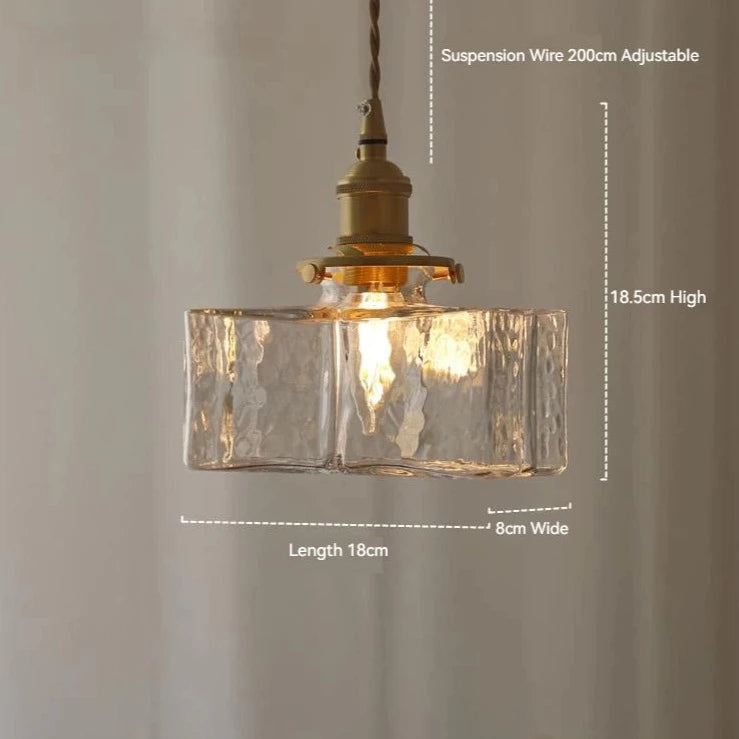 Traditional Hammered Square Glass Hanging Pendant Light - Clear & Amber Lilly & Lula