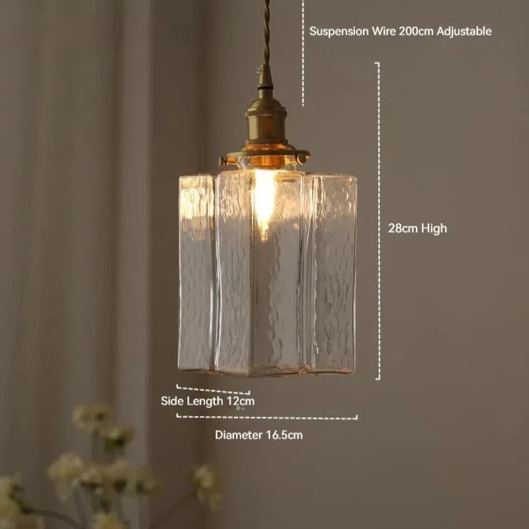 Traditional Hammered Square Glass Hanging Pendant Light - Clear & Amber Lilly & Lula