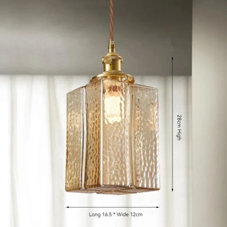 Traditional Hammered Square Glass Hanging Pendant Light - Clear & Amber Lilly & Lula