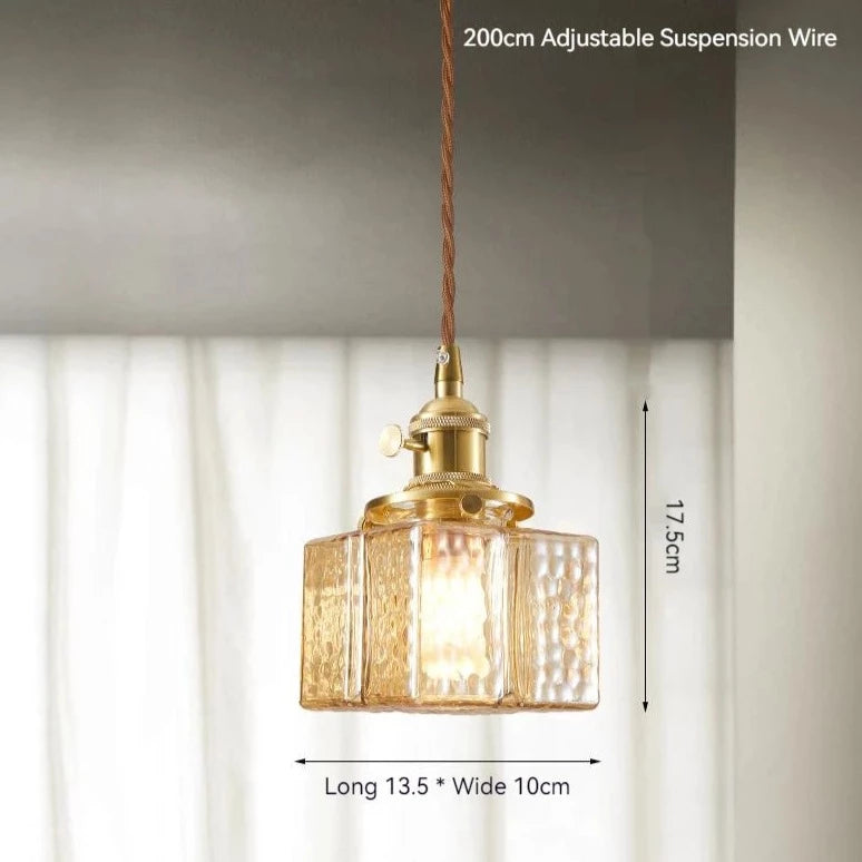 Traditional Hammered Square Glass Hanging Pendant Light - Clear & Amber Lilly & Lula