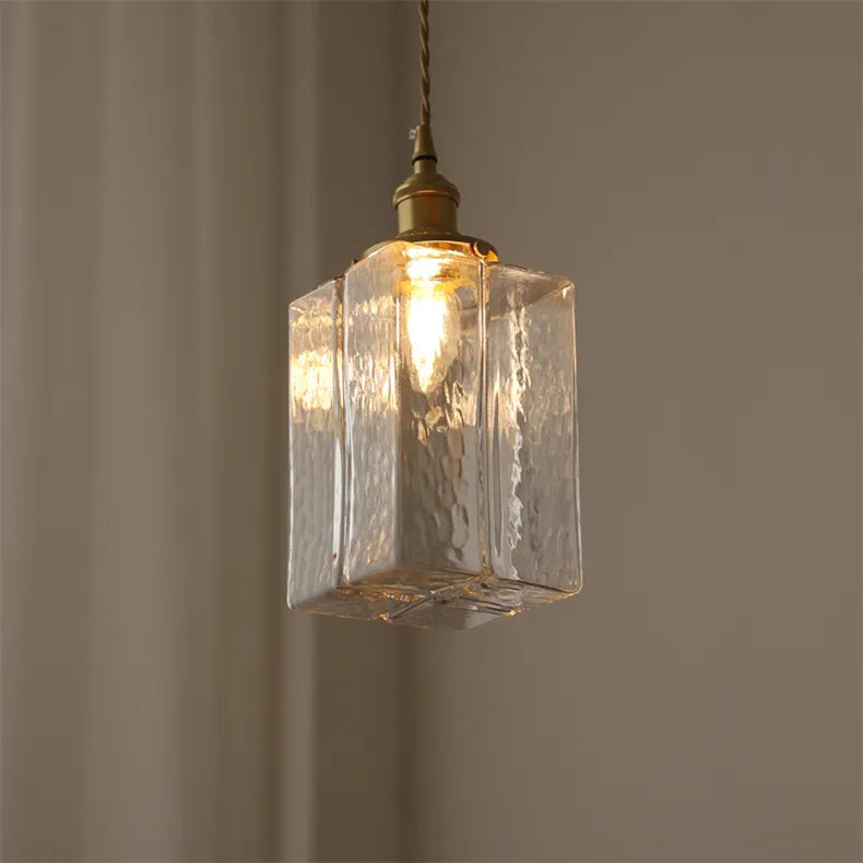 Traditional Hammered Square Glass Hanging Pendant Light - Clear & Amber Lilly & Lula