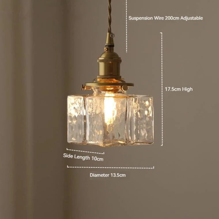 Traditional Hammered Square Glass Hanging Pendant Light - Clear & Amber Lilly & Lula