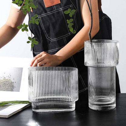 Transparent Modern Ripple Flower Glass Vase - Clear & Black Lilly & Lula