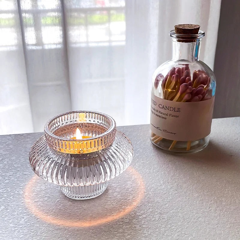 Versatile Scandi Minimalistic Ripple Clear Glass Candle Holder Lilly & Lula