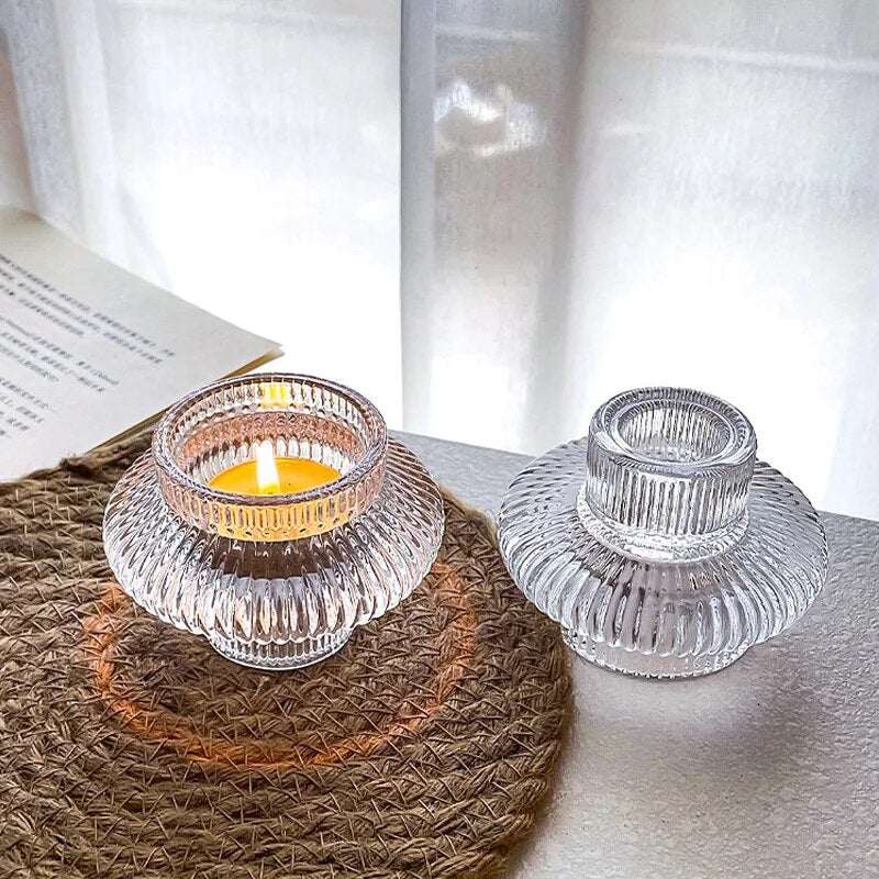 Versatile Scandi Minimalistic Ripple Clear Glass Candle Holder Lilly & Lula