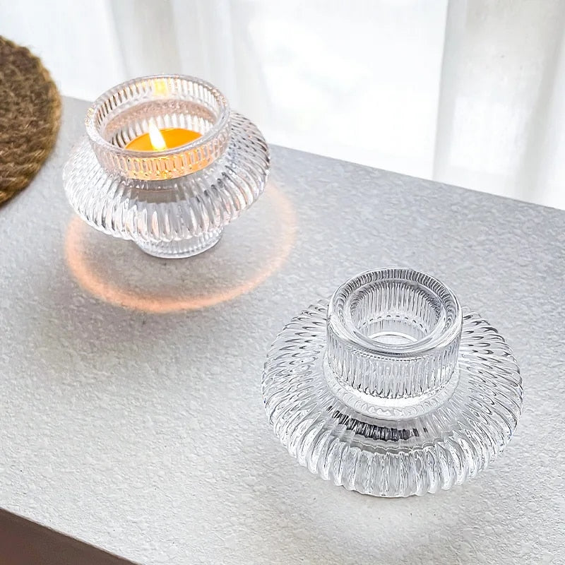 Versatile Scandi Minimalistic Ripple Clear Glass Candle Holder Lilly & Lula