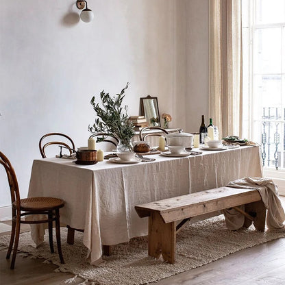 100% Pure Linen Tablecloths & Table Runners - White, Ivory, Beige & Grey