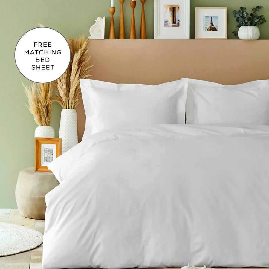 White Baileys Stripe 100% Turkish Cotton Duvet Cover Set with Bed Sheet - Double Lilly & Lula