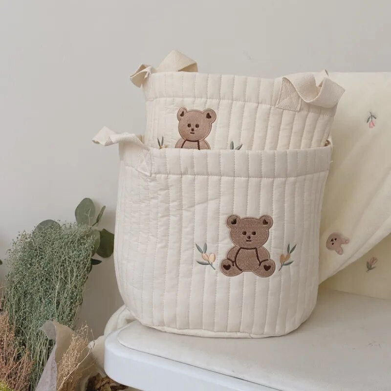 White Embroidered Cotton Baby Basket Storage Organisers - 4 Styles Lilly & Lula