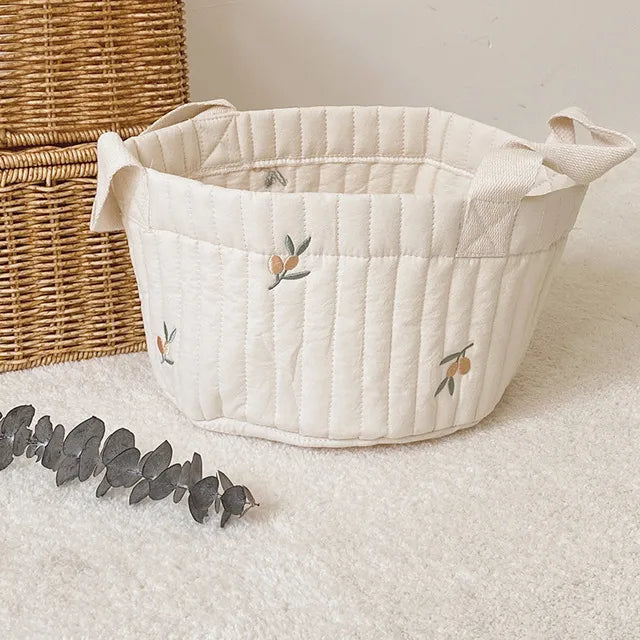 White Embroidered Cotton Baby Basket Storage Organisers - 4 Styles Lilly & Lula