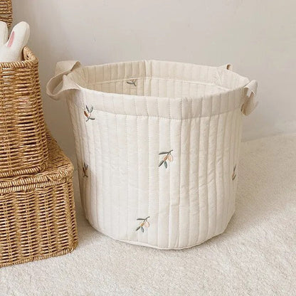 White Embroidered Cotton Baby Basket Storage Organisers - 4 Styles Lilly & Lula