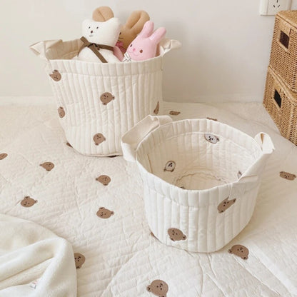 White Embroidered Cotton Baby Basket Storage Organisers - 4 Styles Lilly & Lula