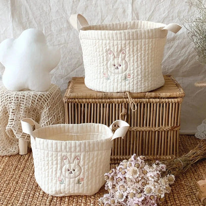 White Embroidered Cotton Baby Basket Storage Organisers - 4 Styles Lilly & Lula