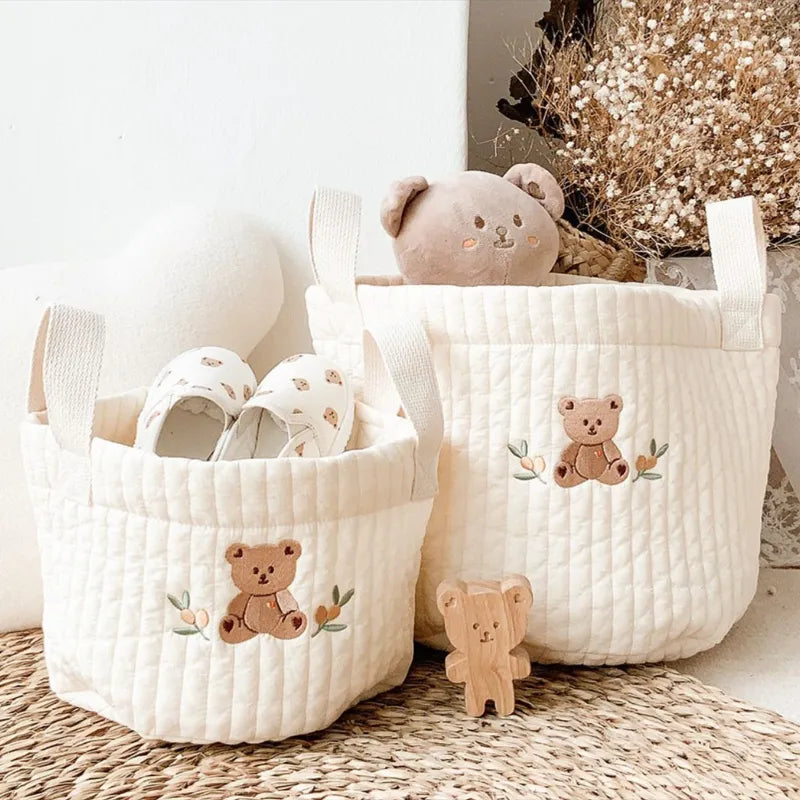 White Embroidered Cotton Baby Basket Storage Organisers - 4 Styles Lilly & Lula