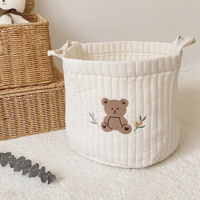 White Embroidered Cotton Baby Basket Storage Organisers - 4 Styles Lilly & Lula