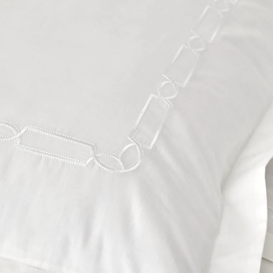 White Nimes Percale Embroidered 100% Turkish Cotton Duvet Cover Set Lilly & Lula