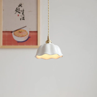 White Nordic Minimalist Scalloped LED Ceramic Ceiling Pendant Light Lilly & Lula