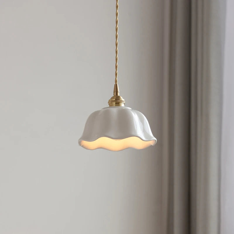 White Nordic Minimalist Scalloped LED Ceramic Ceiling Pendant Light Lilly & Lula