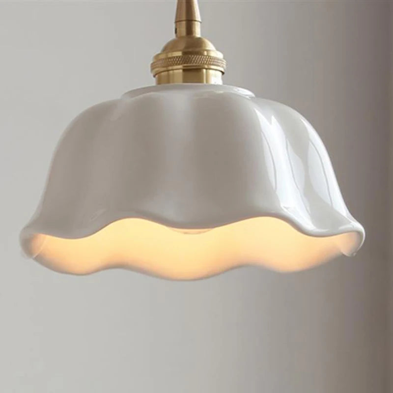 White Nordic Minimalist Scalloped LED Ceramic Ceiling Pendant Light Lilly & Lula