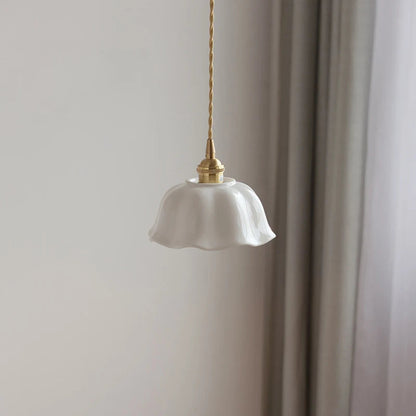 White Nordic Minimalist Scalloped LED Ceramic Ceiling Pendant Light Lilly & Lula