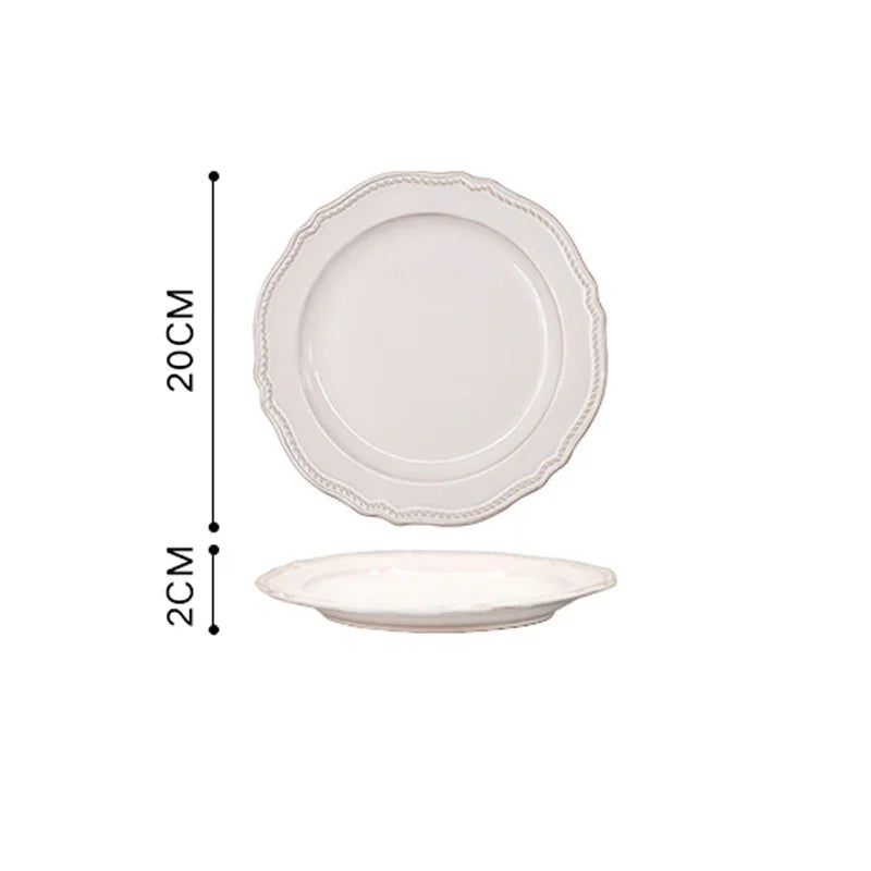 White Nordic Vintage Ceramic Dinner Plate, Bowl & Cup Set - 9 Sizes Lilly & Lula