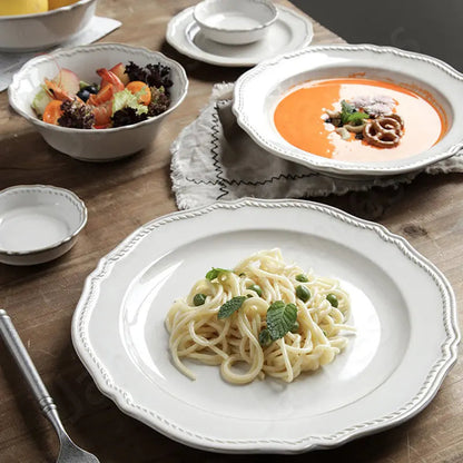 White Nordic Vintage Ceramic Dinner Plate, Bowl & Cup Set - 9 Sizes Lilly & Lula