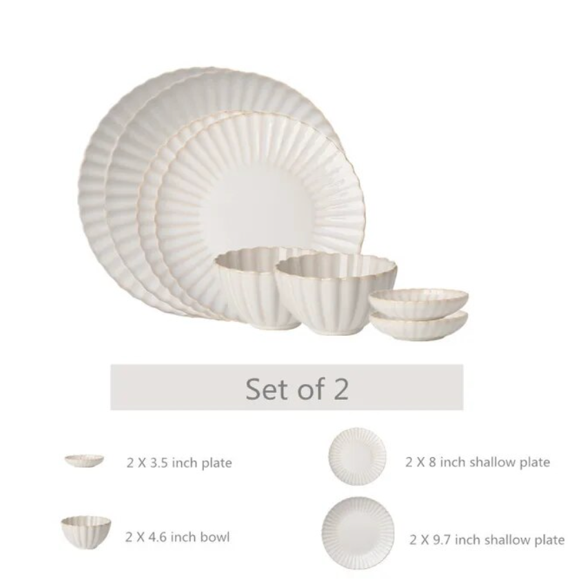 White Scalloped Ceramic Tableware Plates & Bowls - 6 Sizes & Sets Lilly & Lula