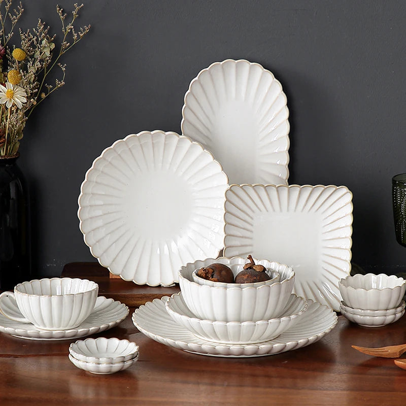 White Scalloped Ceramic Tableware Plates & Bowls - 6 Sizes & Sets Lilly & Lula