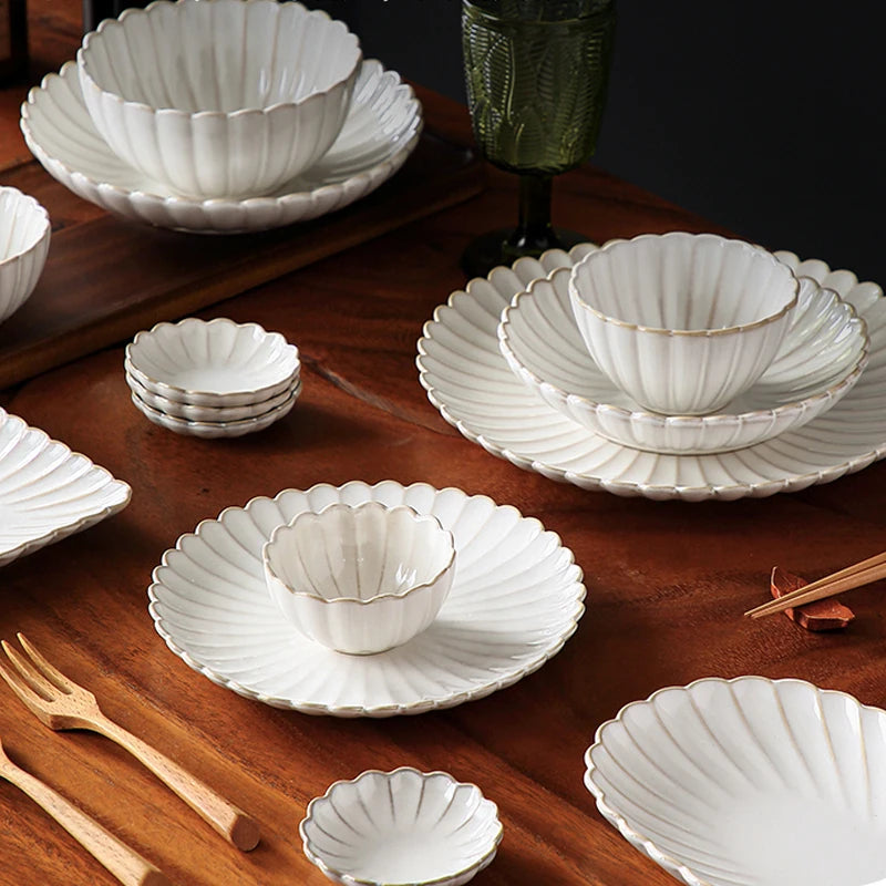 White Scalloped Ceramic Tableware Plates & Bowls - 6 Sizes & Sets Lilly & Lula