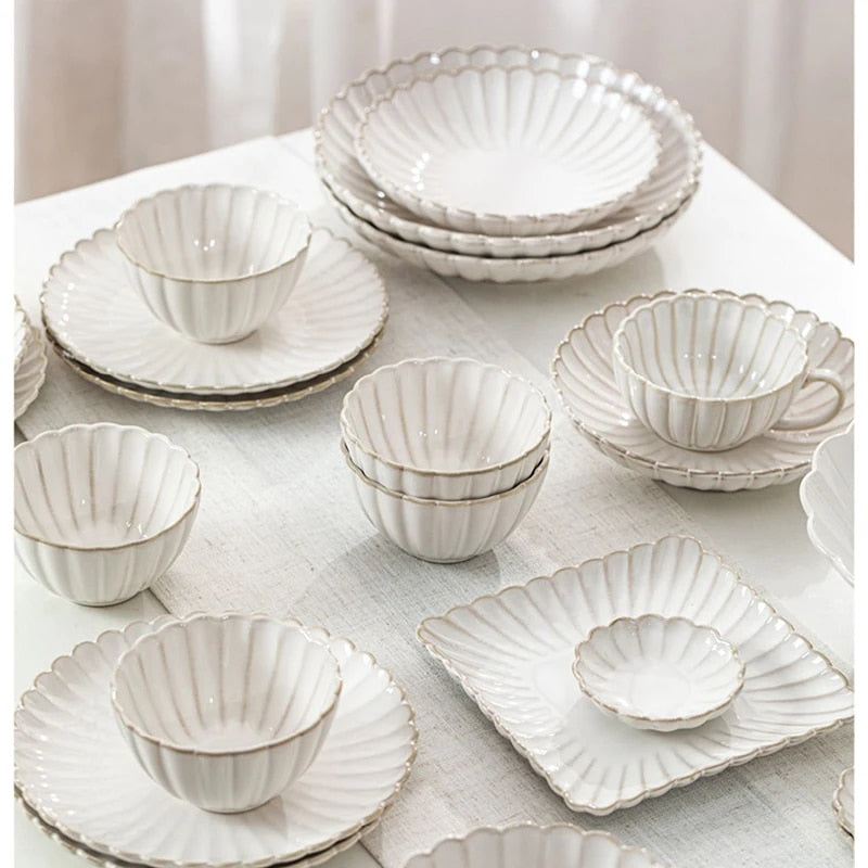 White Scalloped Ceramic Tableware Plates & Bowls - 6 Sizes & Sets Lilly & Lula